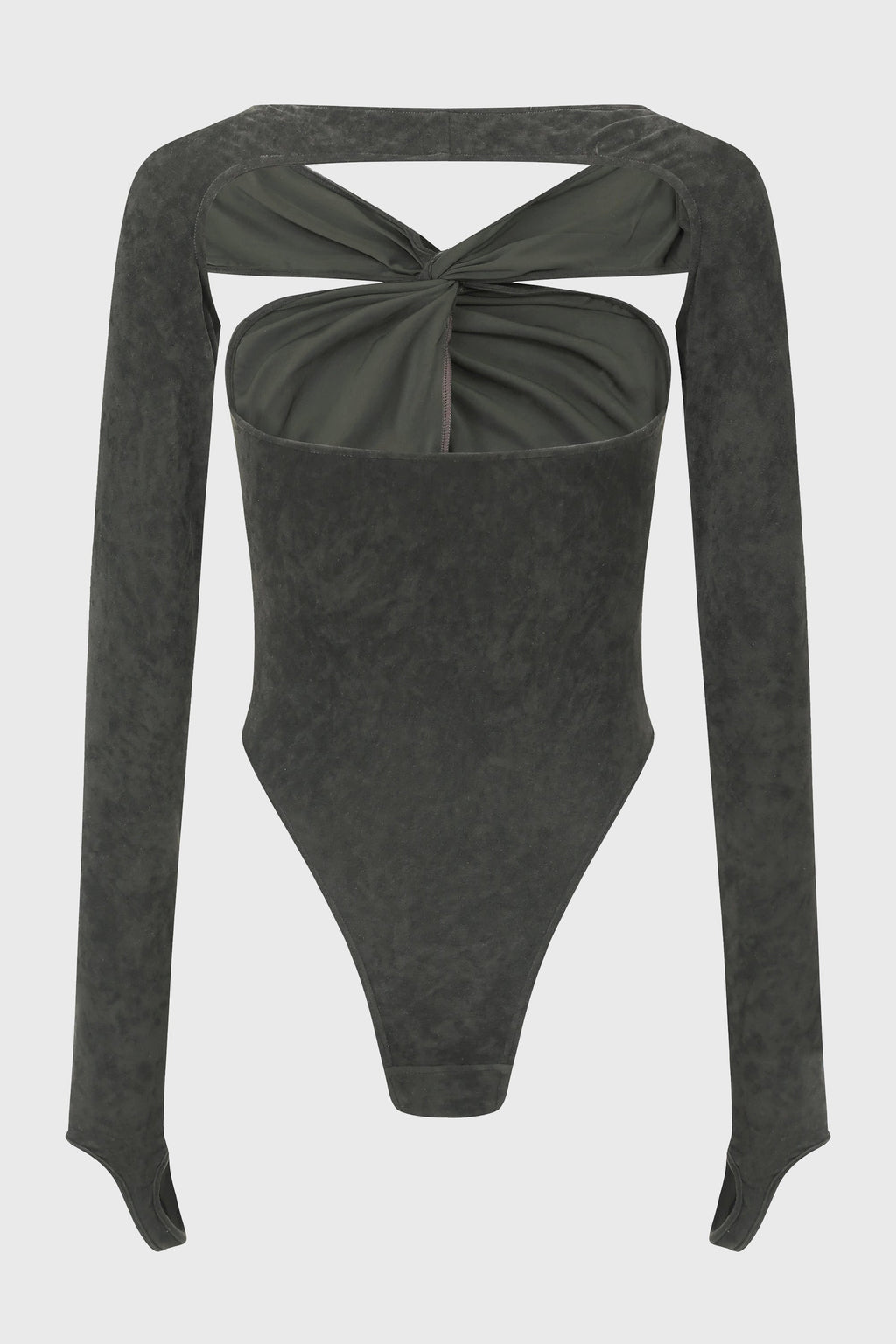 TWIST-KNOTTED STRETCH VELVET BODYSUIT