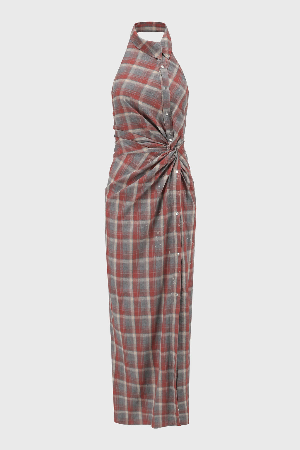 ASYMMETRIC TWISTED CHECKED DRESS