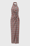 ASYMMETRIC TWISTED CHECKED DRESS