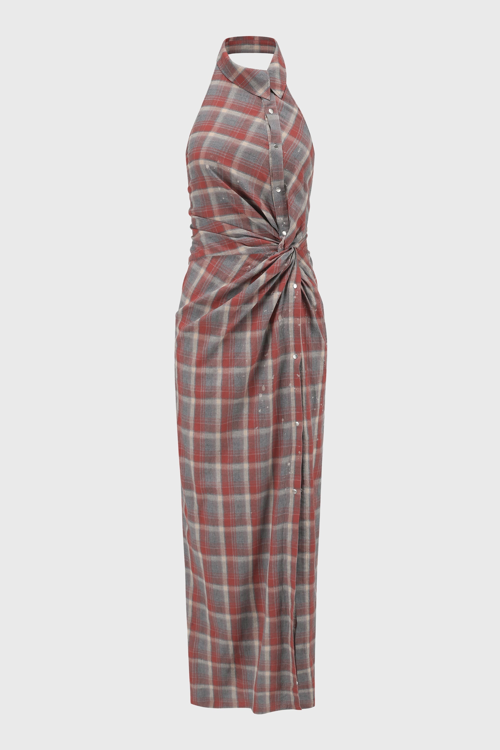 ASYMMETRIC TWISTED CHECKED DRESS