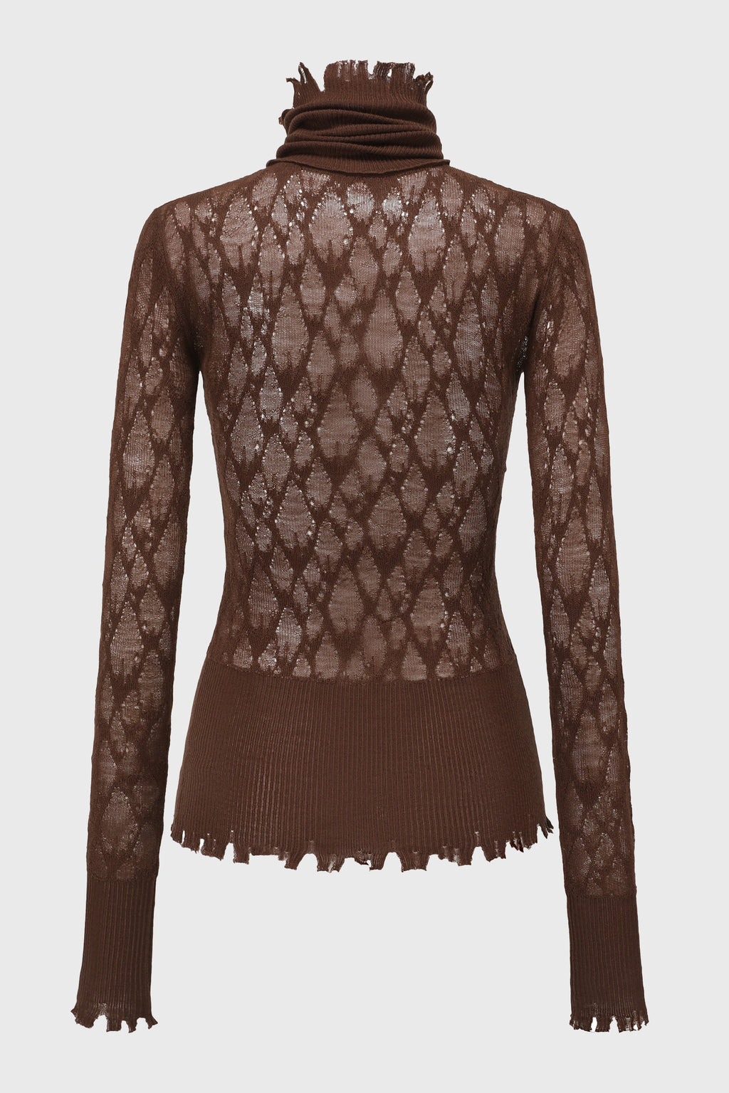 CHECKED LACE KNITTED TOP REDDISH BROWN