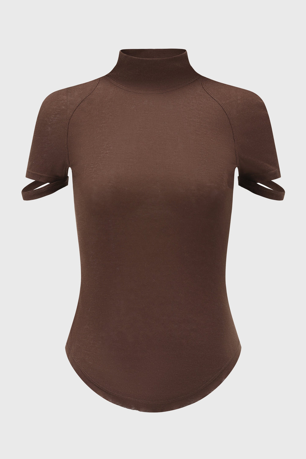 RIBBED JERSEY MOCK NECK T-SHIRT REDDISH BROWN