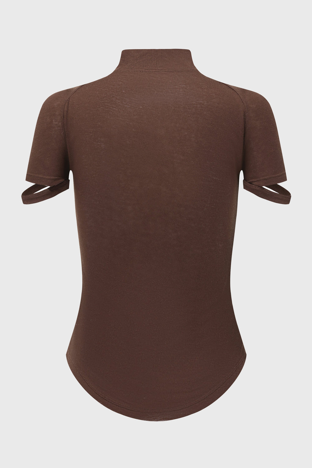 RIBBED JERSEY MOCK NECK T-SHIRT REDDISH BROWN