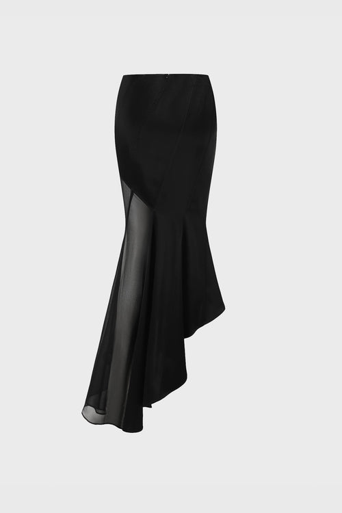 ASYMMETRIC SWIRLED PANELED SKIRT BLACK