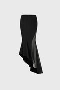 ASYMMETRIC SWIRLED PANELED SKIRT BLACK