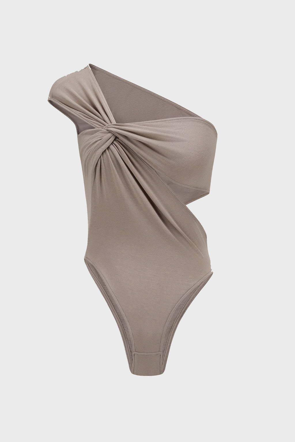 ASYMMETRIC TWIST-KNOTTED BODYSUIT MINERAL GREY