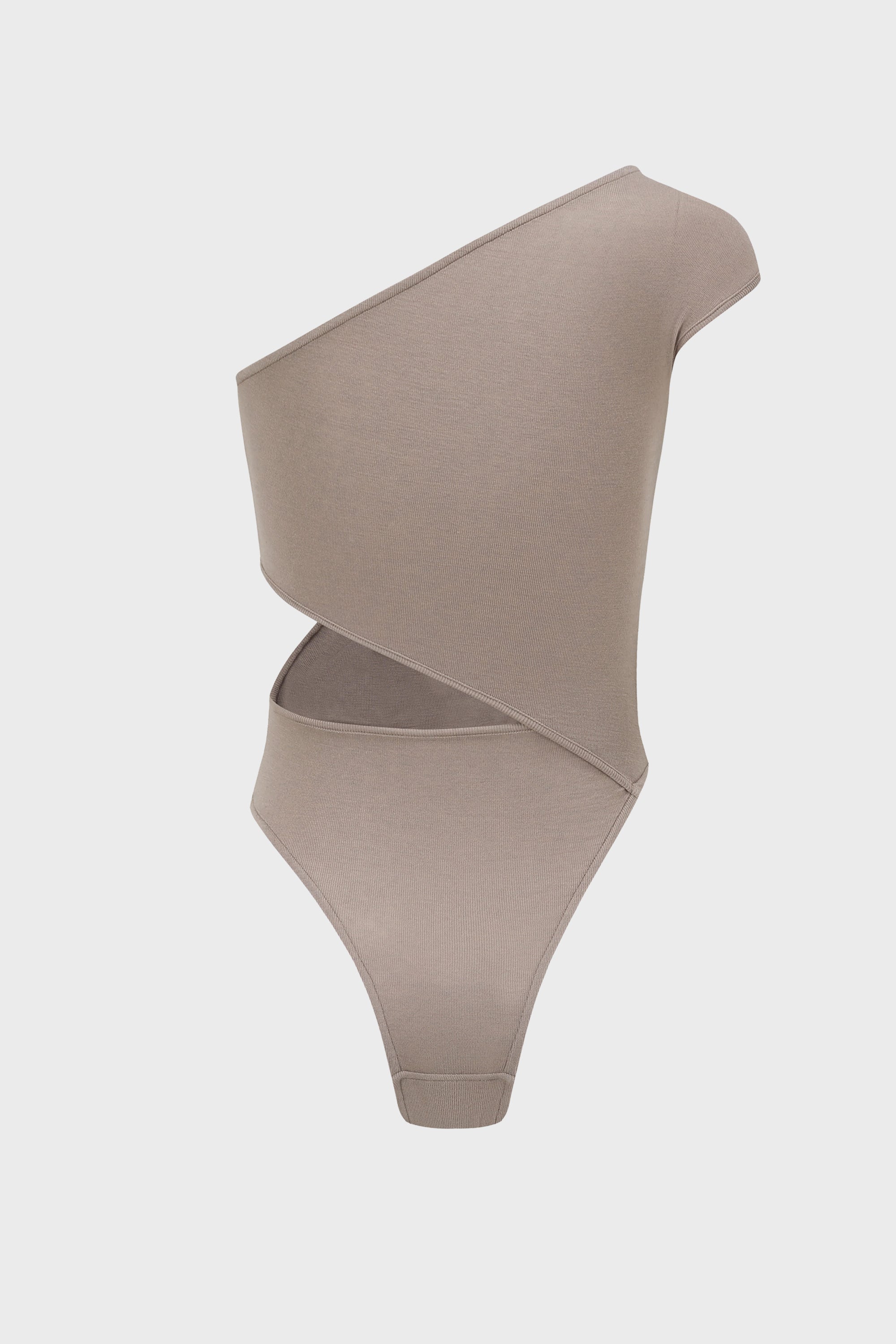 ASYMMETRIC TWIST-KNOTTED BODYSUIT MINERAL GREY
