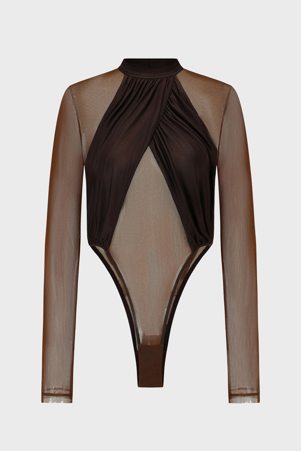 PANELED MESH BODYSUIT COFFEE