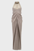 PANELED SILK DRAPED DRESS GREY