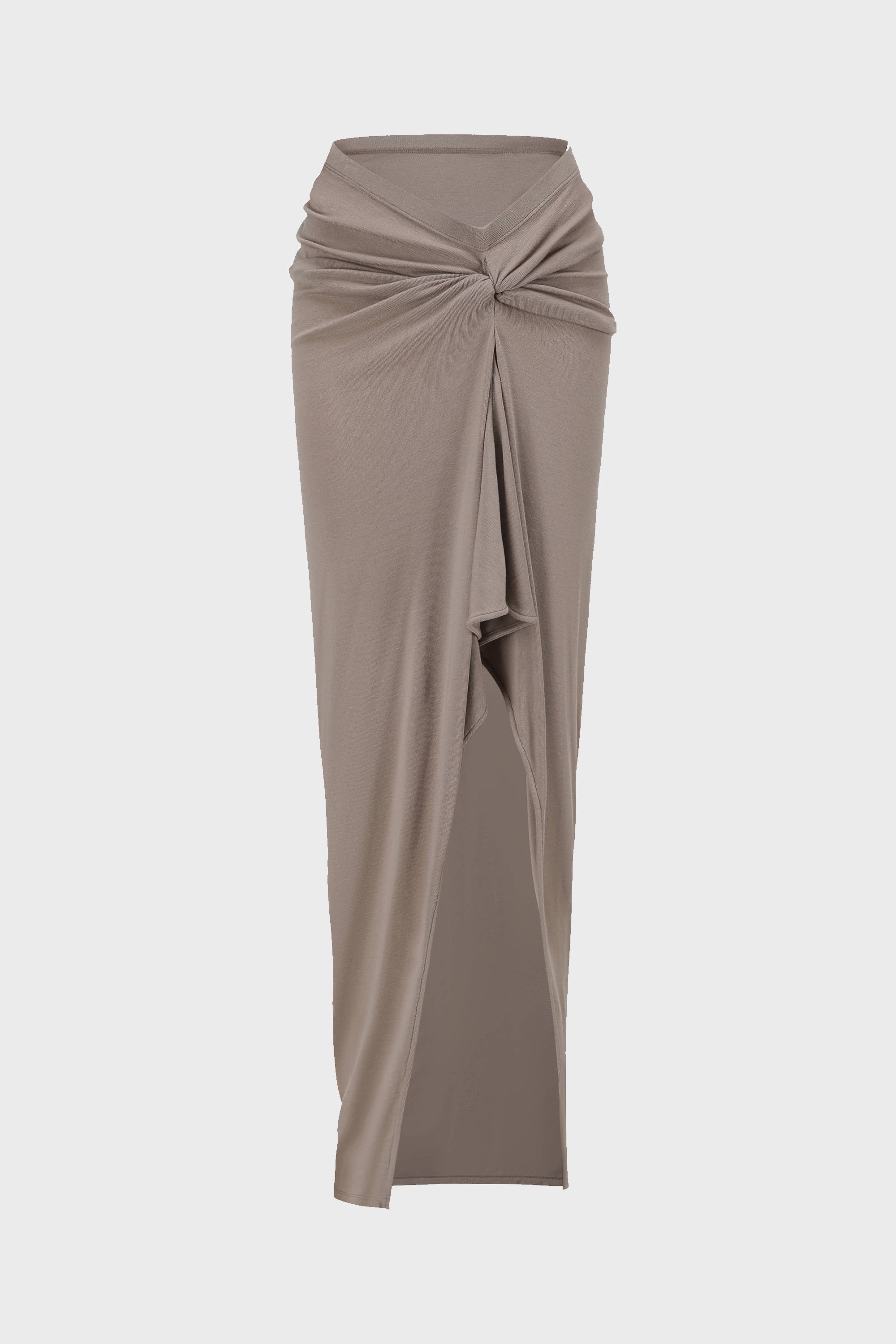 ASYMMETRIC TWIST-KNOTTED SKIRT MINERAL GREY
