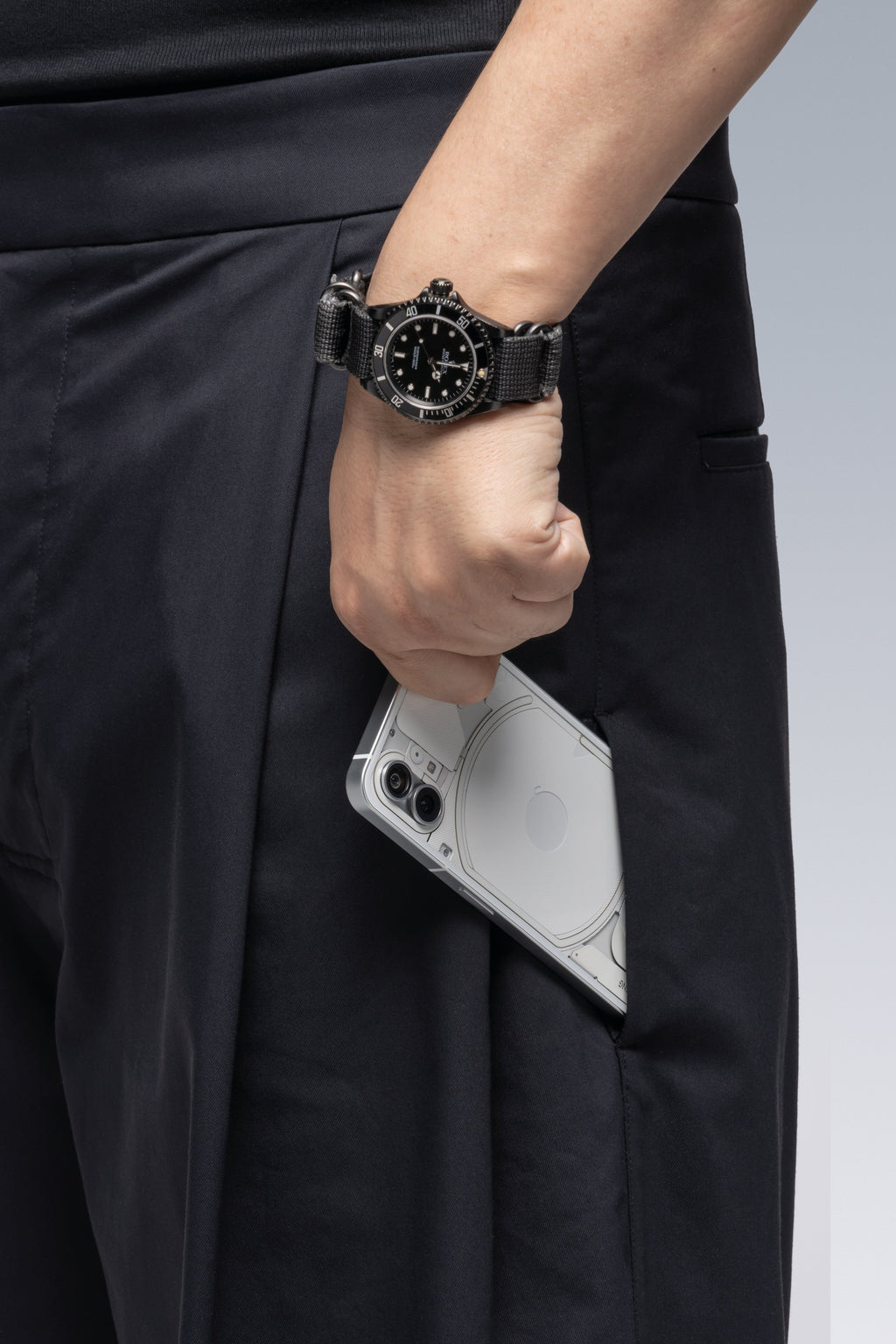 P48-CH Micro Twill Pleated Trouser - Schwarzgrün