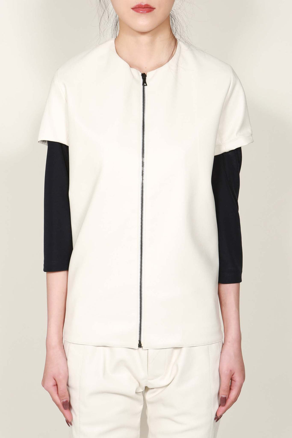 White Faux Leather Short Sleeve Jacket