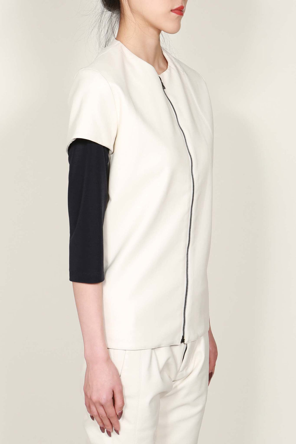 White Faux Leather Short Sleeve Jacket