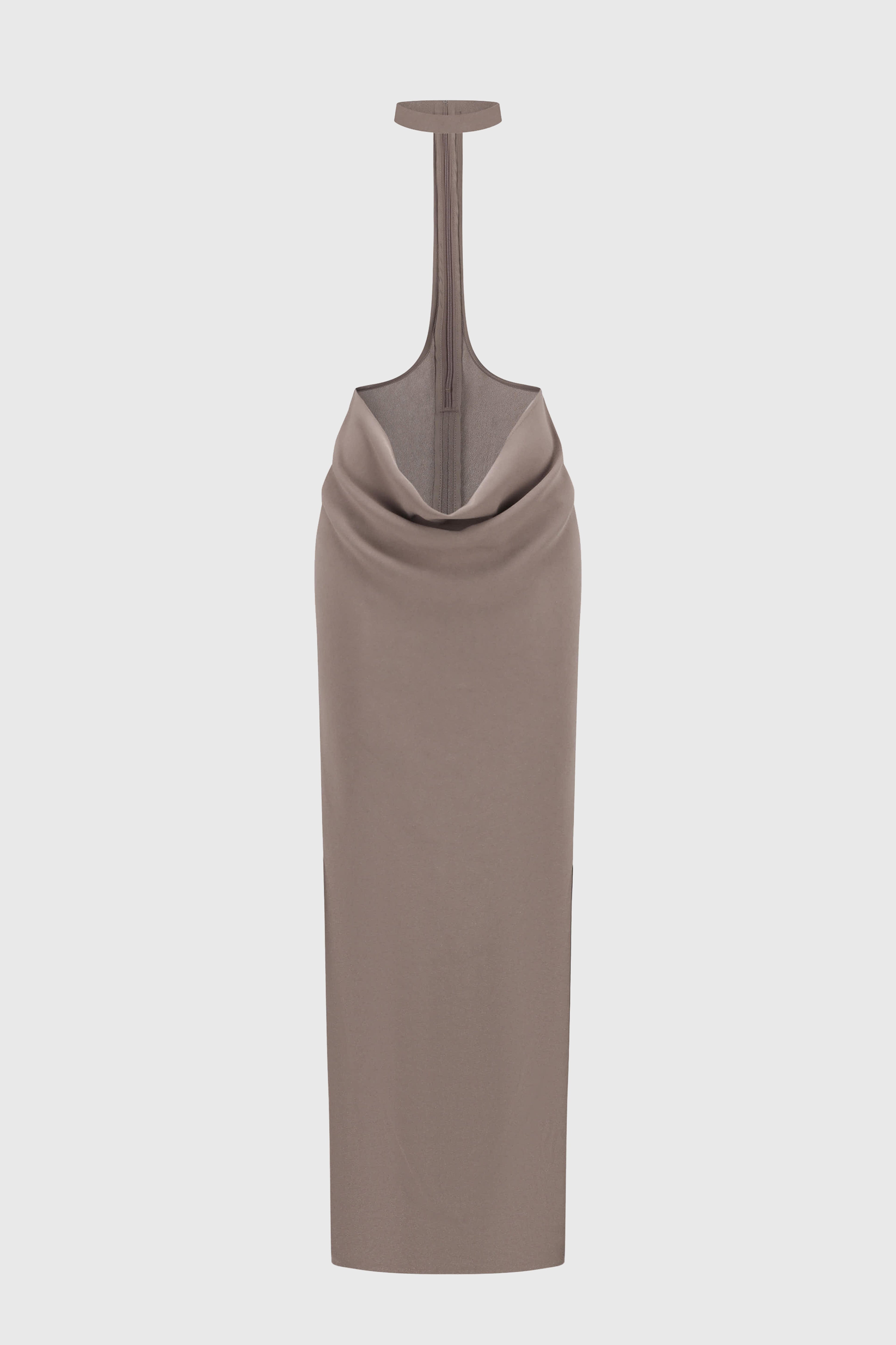 HALTERNECK DRAPED SKIRT MIST GREY