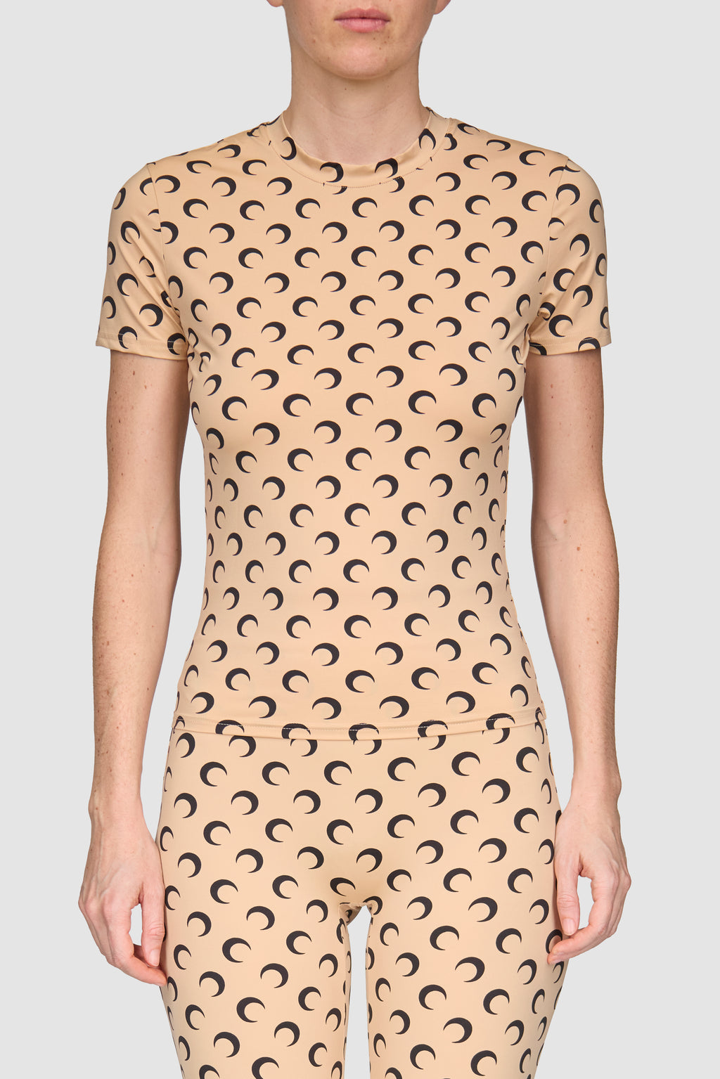 MOON PRINTED JERSEY SS CREWNECK TOP TAN