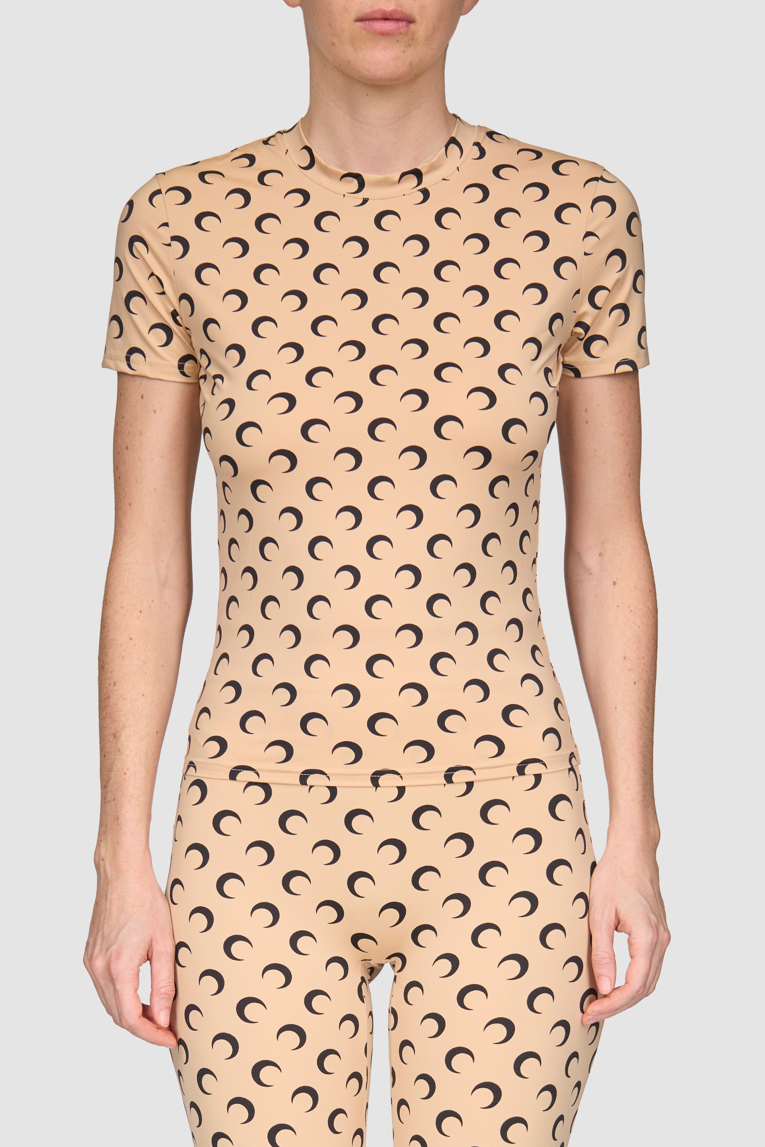 MOON PRINTED JERSEY SS CREWNECK TOP TAN