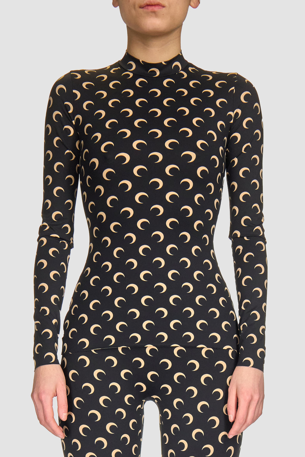 MOON PRINTED JERSEY LS HIGHNECK TOP INVERSE TAN