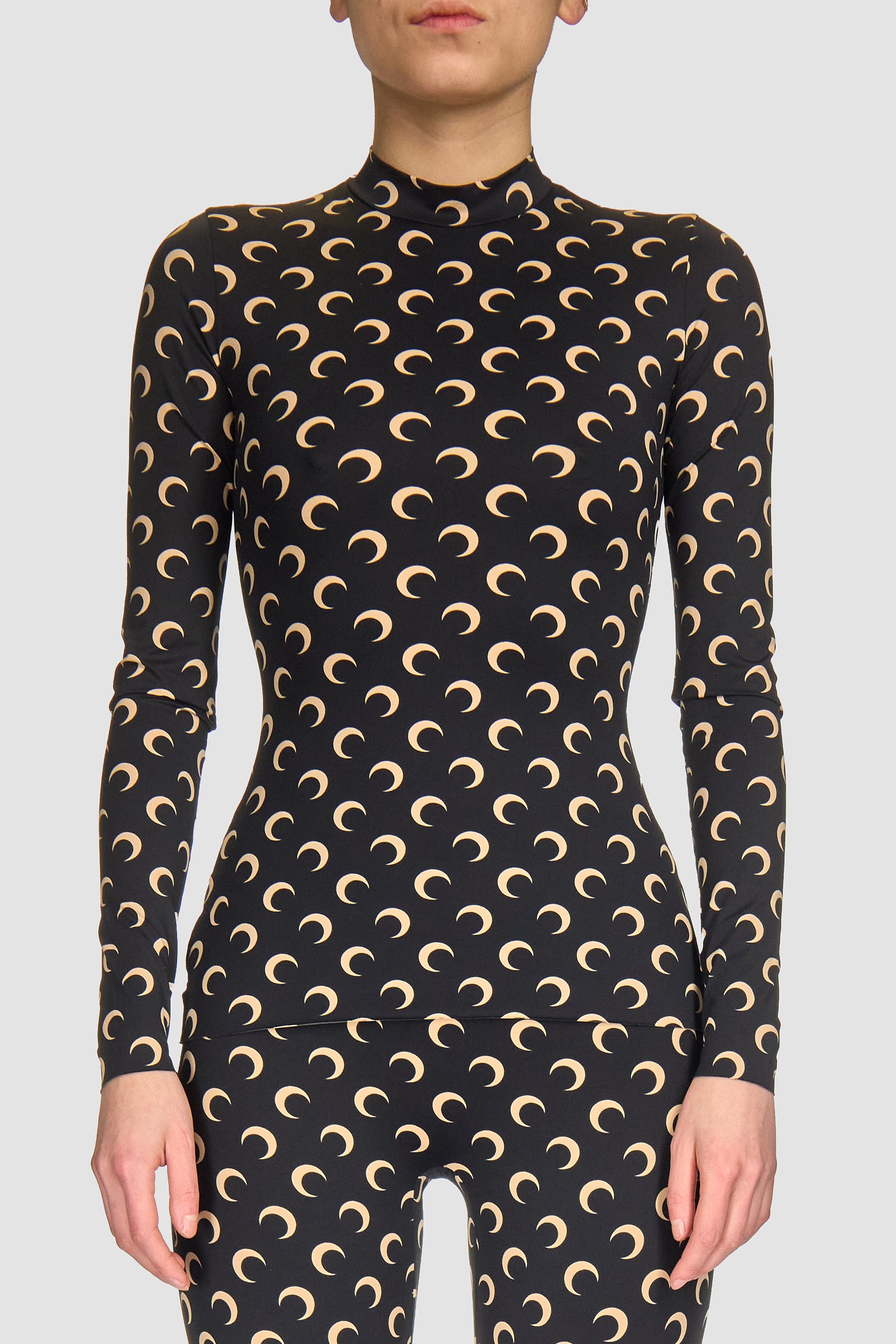 MOON PRINTED JERSEY LS HIGHNECK TOP INVERSE TAN