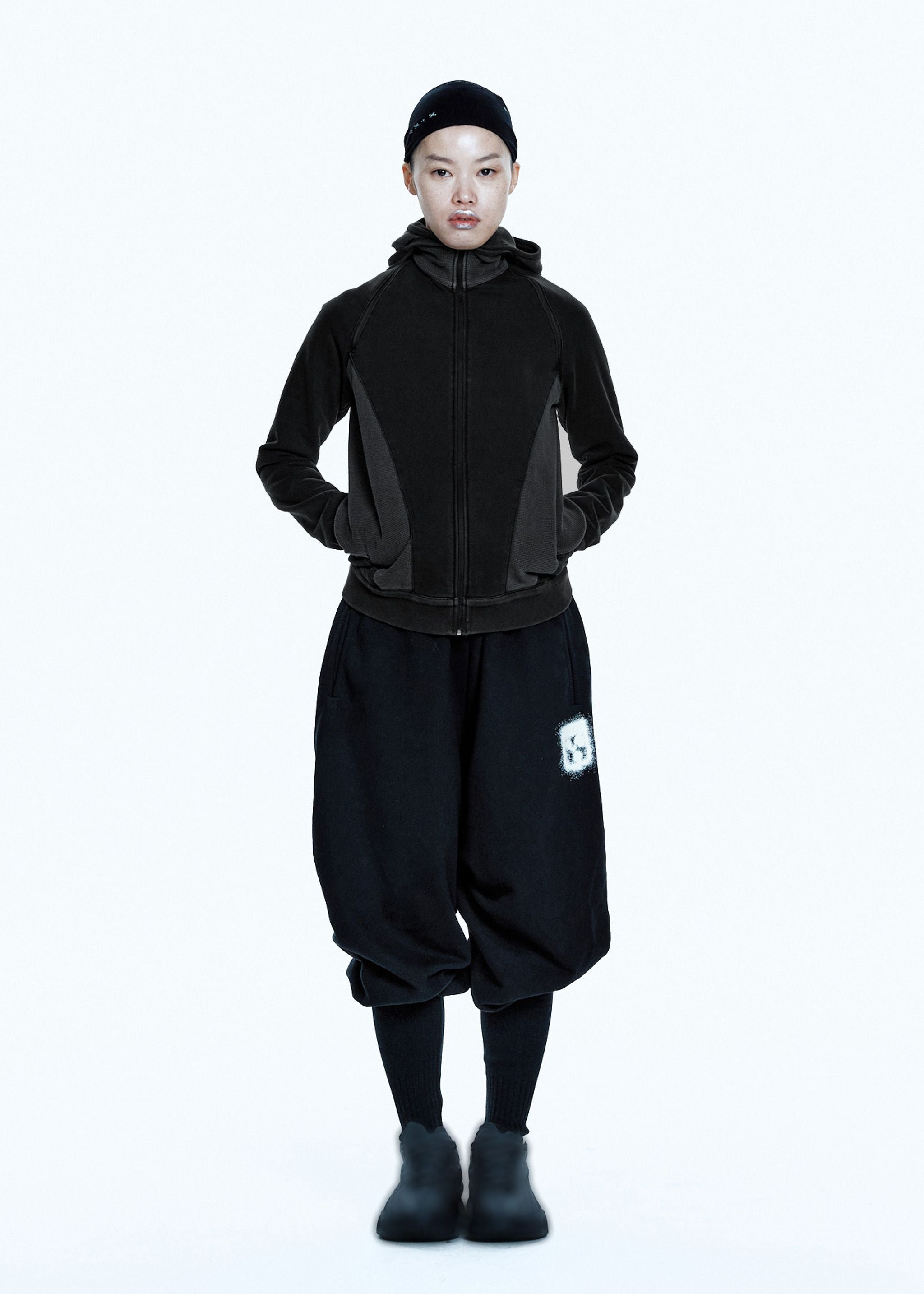 SLASHED ZIP HOODIE CHARCOAL