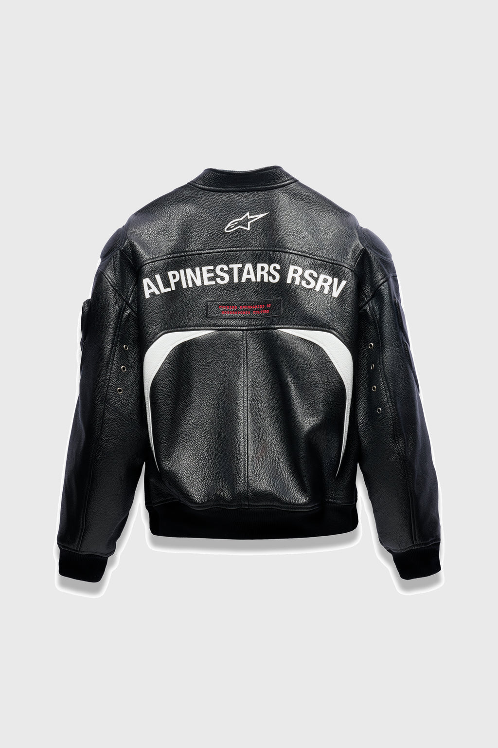 THE CHIEF BOMBER LEATHER JACKET BLACK WHITE RED