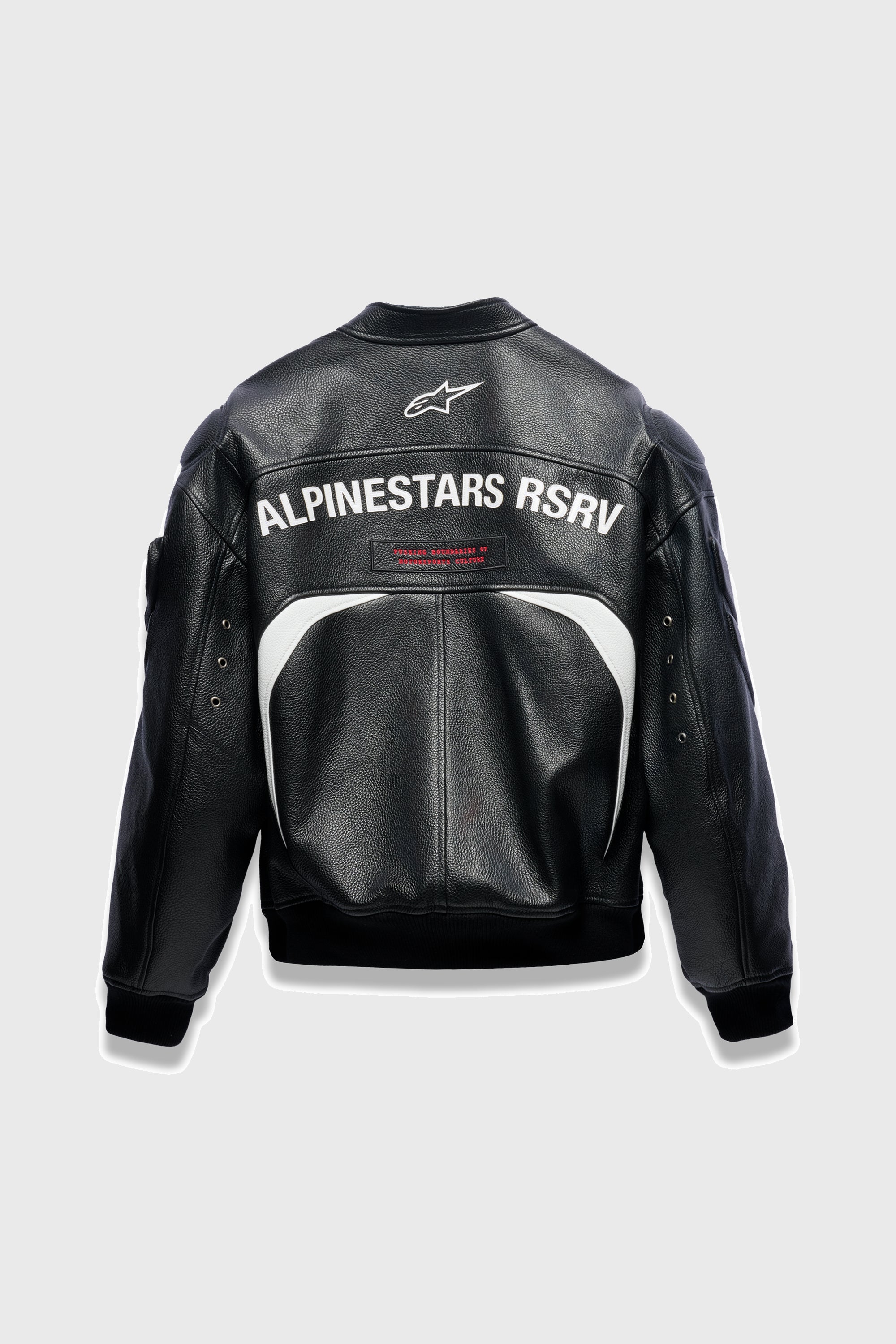 THE CHIEF BOMBER LEATHER JACKET BLACK WHITE RED