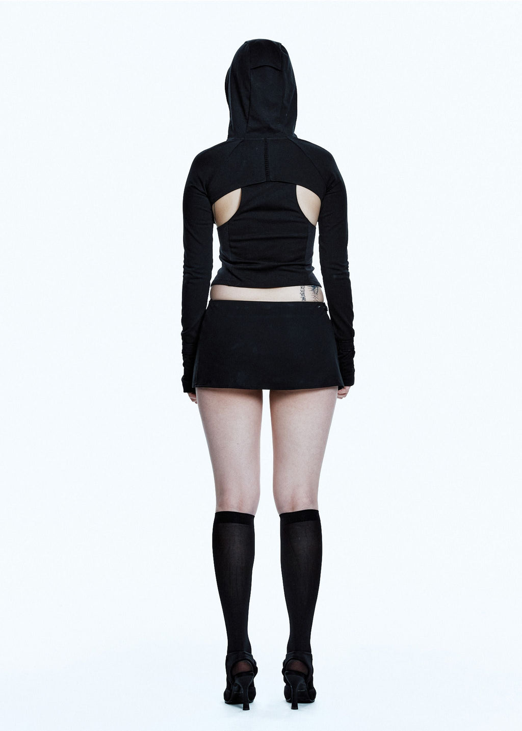 HOODED ASYMMETRIC ZIP TOP BLACK