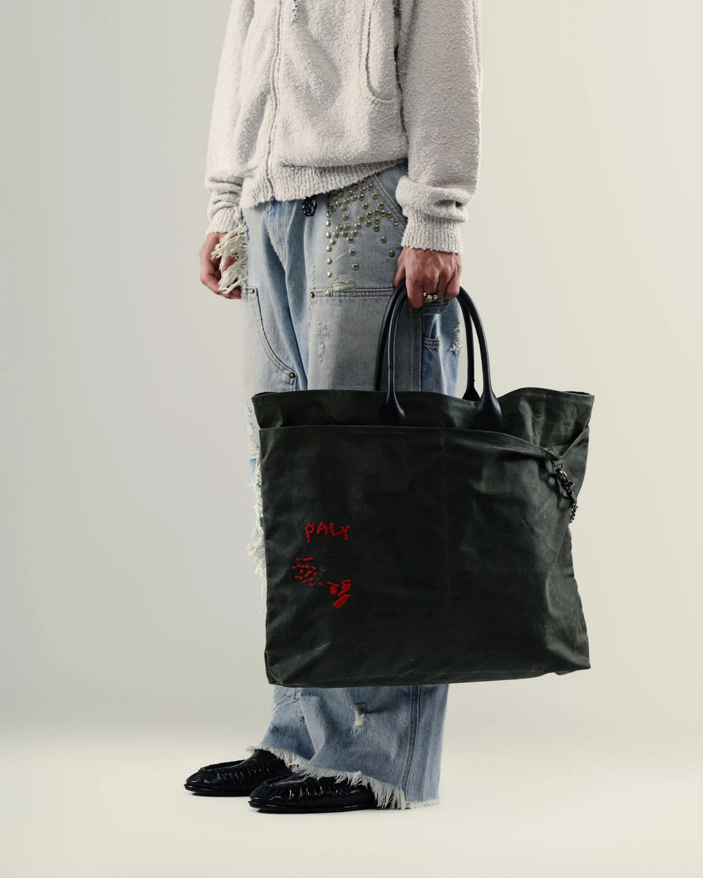 U BROKE ME WAXED CANVAS TOTE BAG GREEN