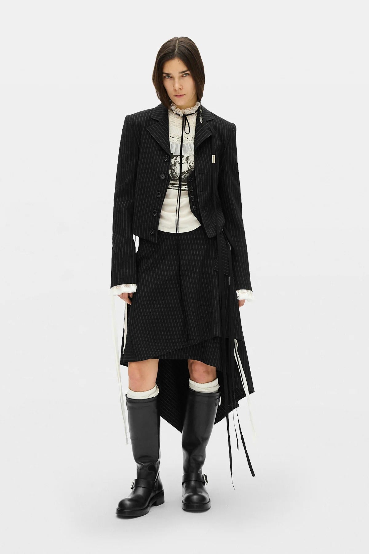 BIRIT ASYMMETRICAL WRAP SKIRT CHALK STRIPE