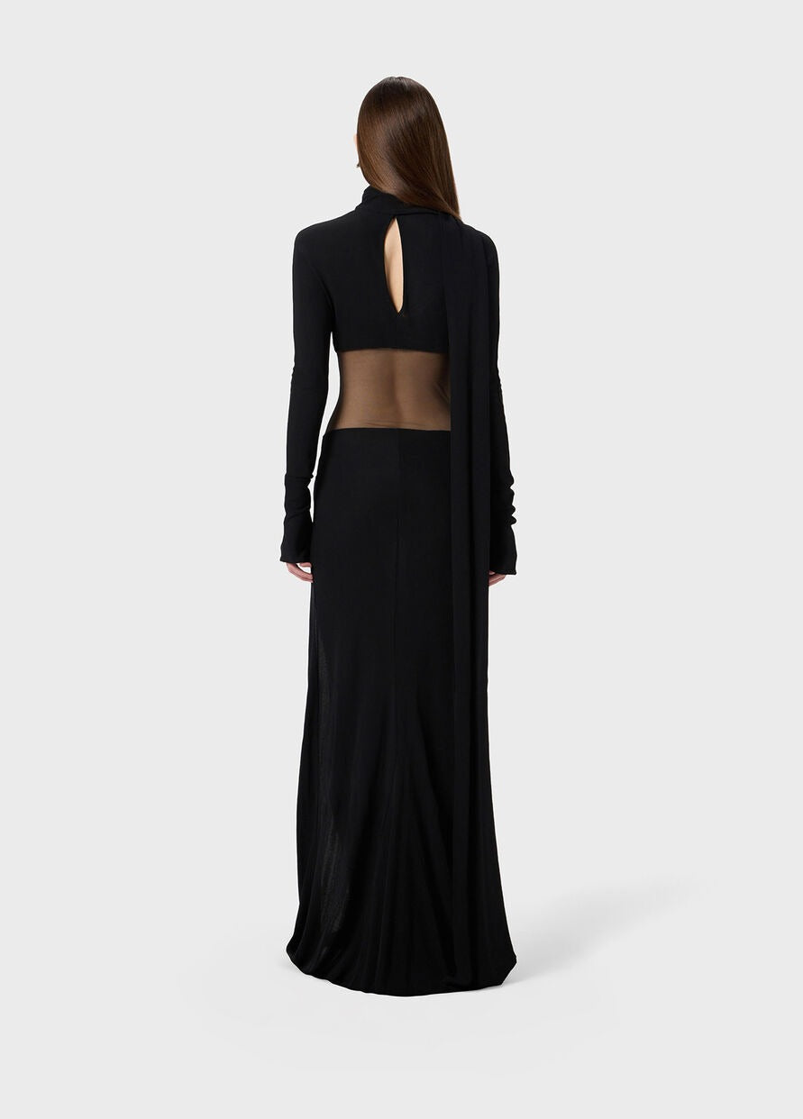 LONG JERSEY DRESS WITH TULLE INSERT