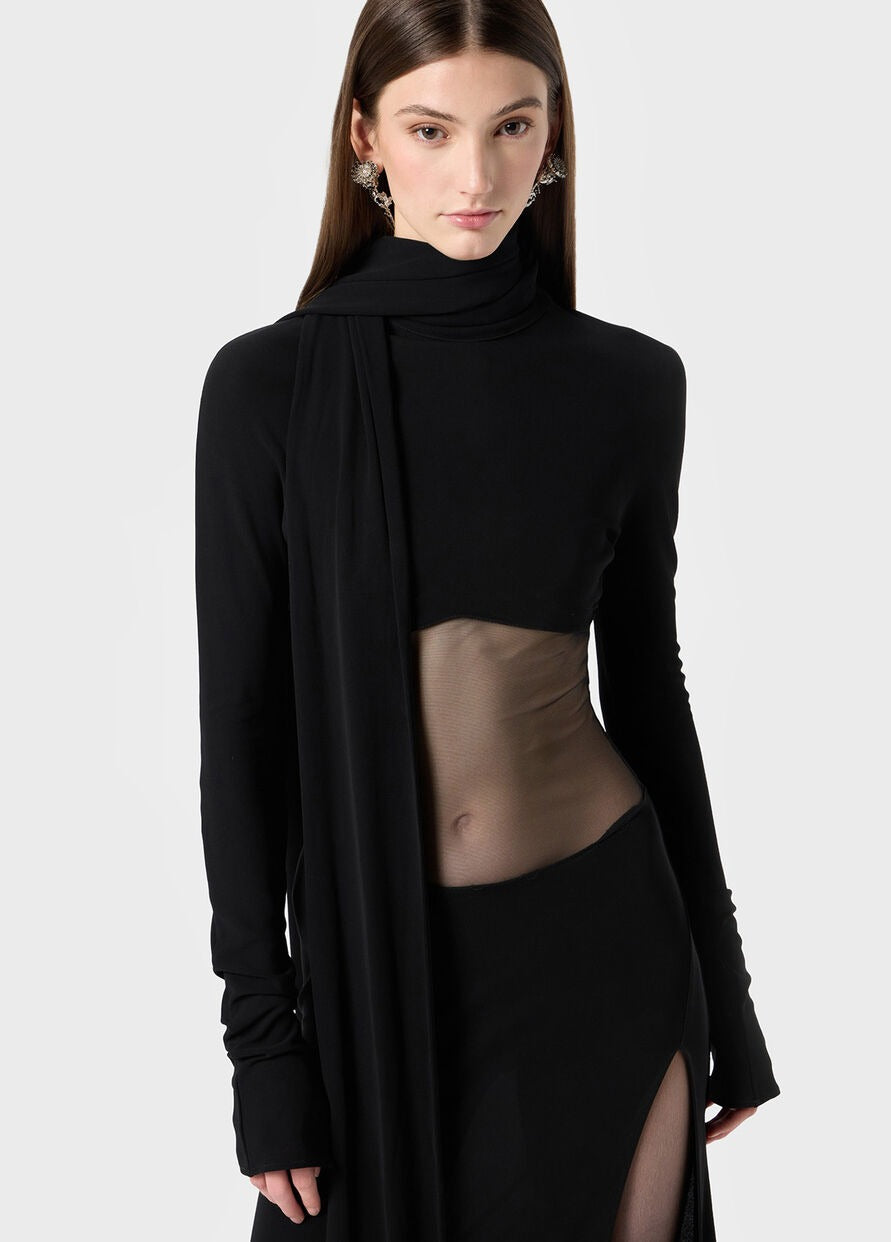 LONG JERSEY DRESS WITH TULLE INSERT