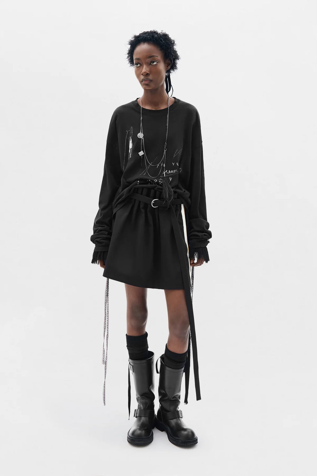 HAGA PLEATED MINISKIRT WITH BELT BLACK