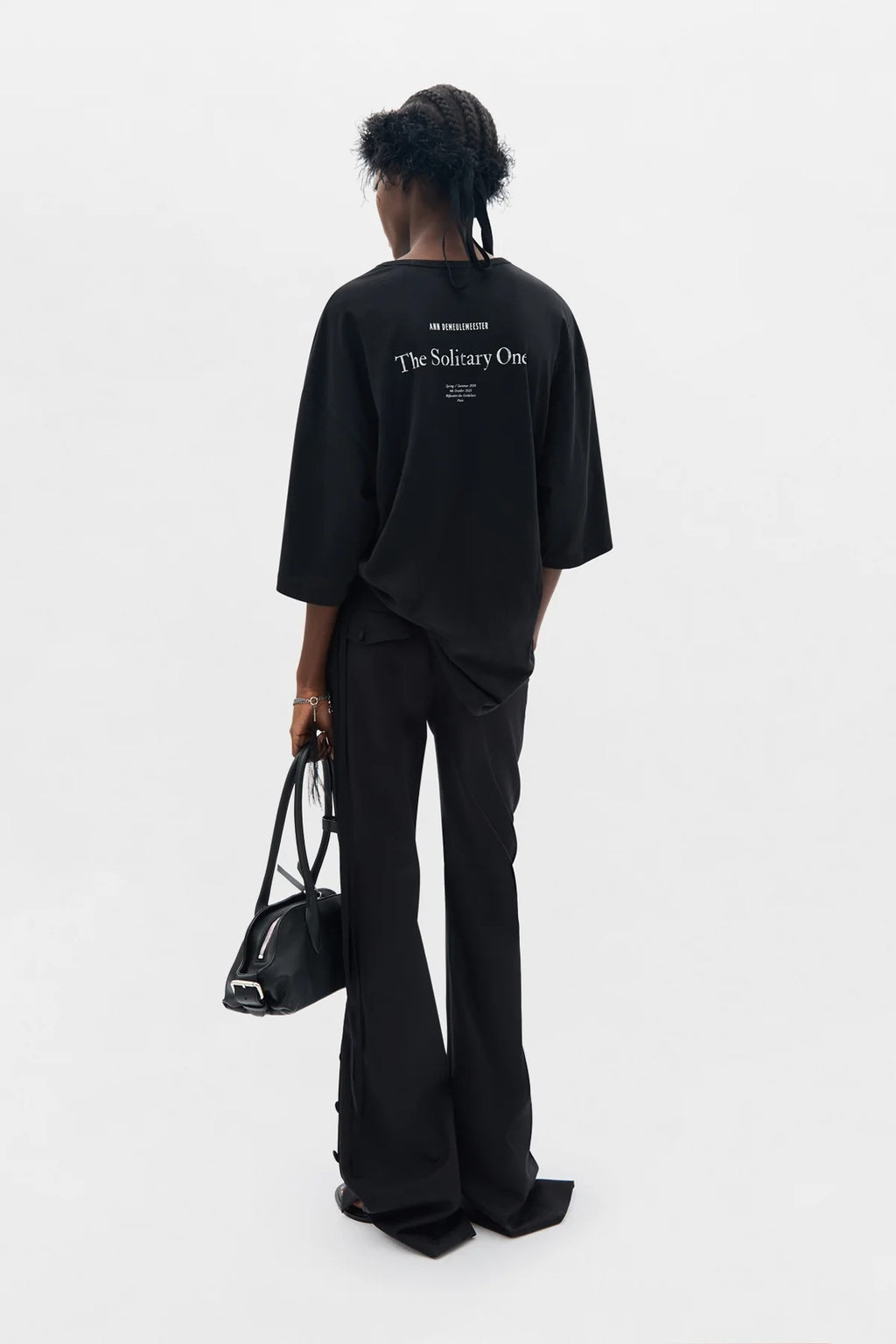 ENYA SLIM FIT BOOTCUT TROUSERS WITH BUTTON CLOSURE SLITS BLACK