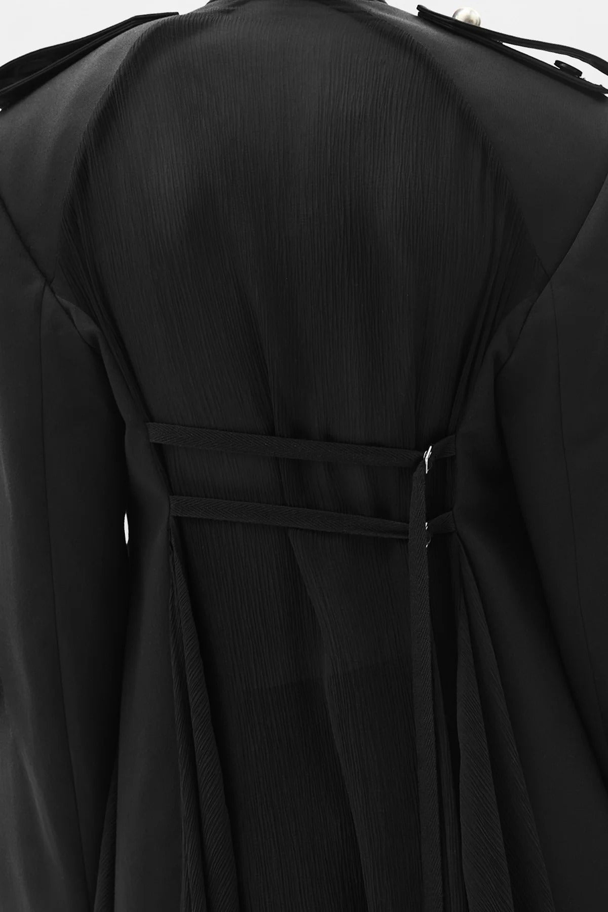FENA HYBRID OVERCOAT WITH SILK CREPONNE FLUID PANELS BLACK