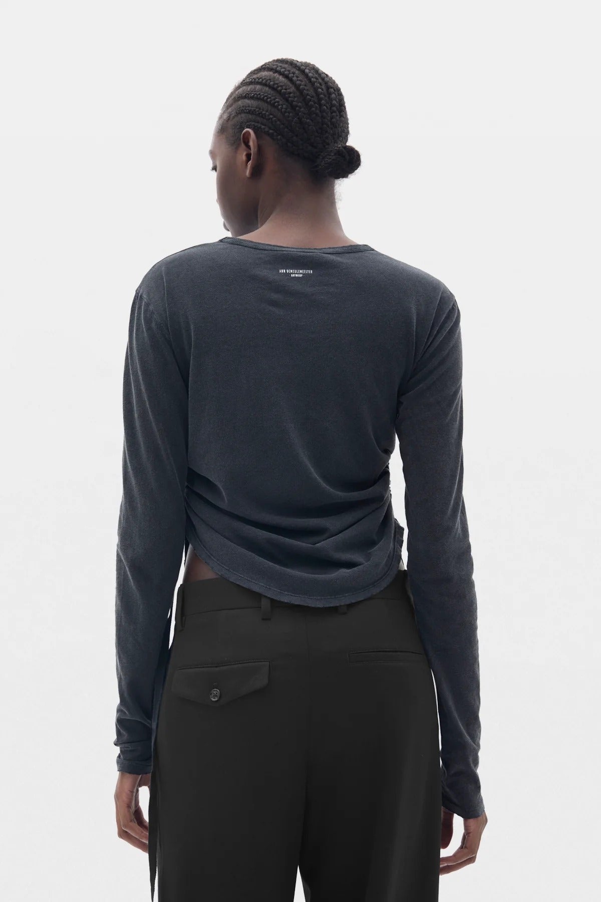 DOT CROPPED LONG SLEEVES TOP "DEAR DIARY" FADED BLACK