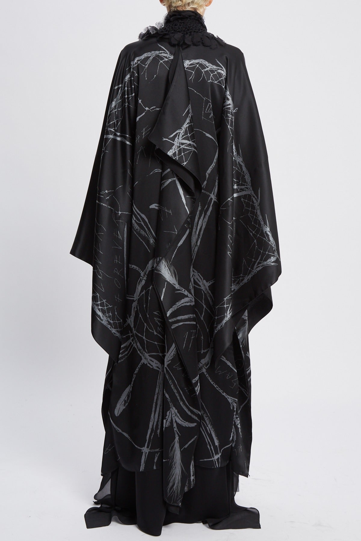 FORA MACRAME' EMBROIDERY ROBE BLACK/GREY