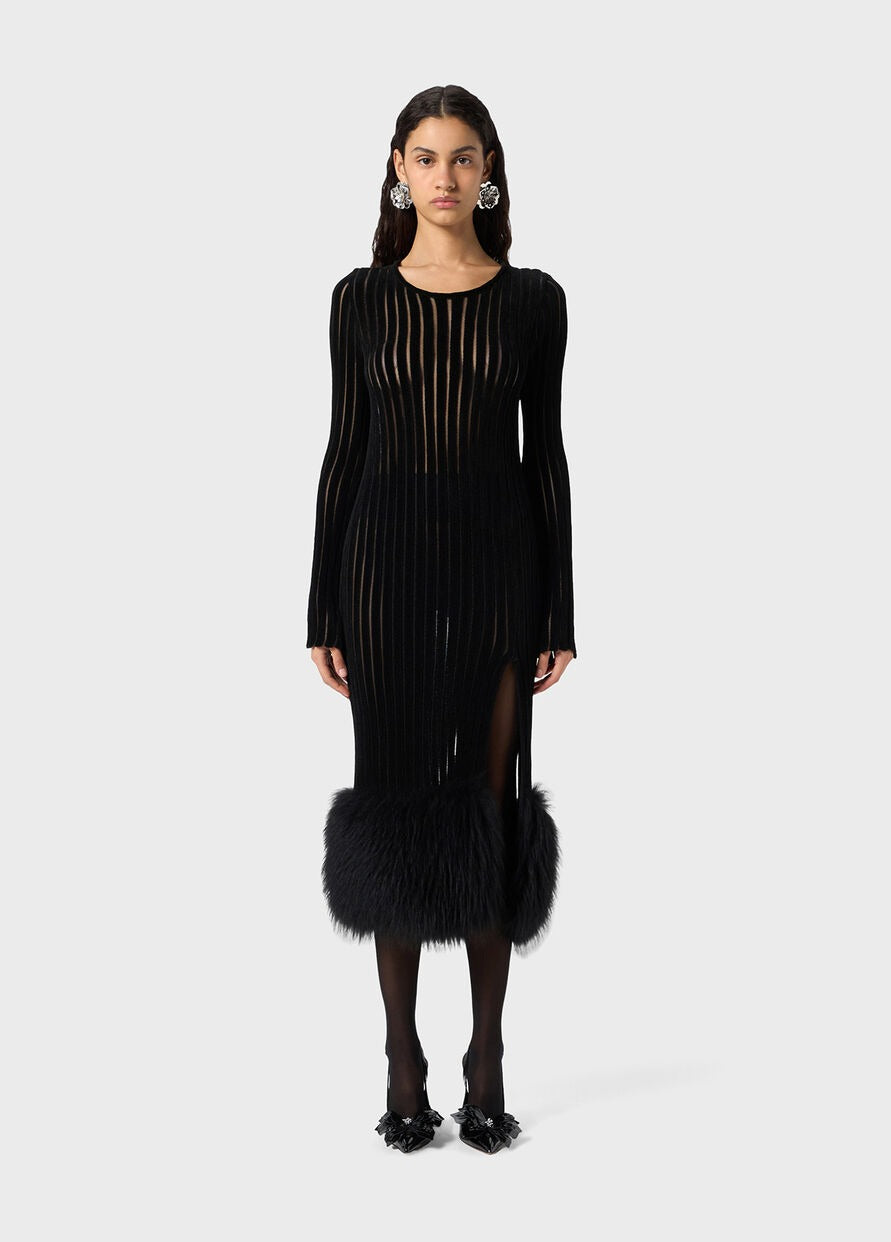MIDI KNIT DRESS+FUR