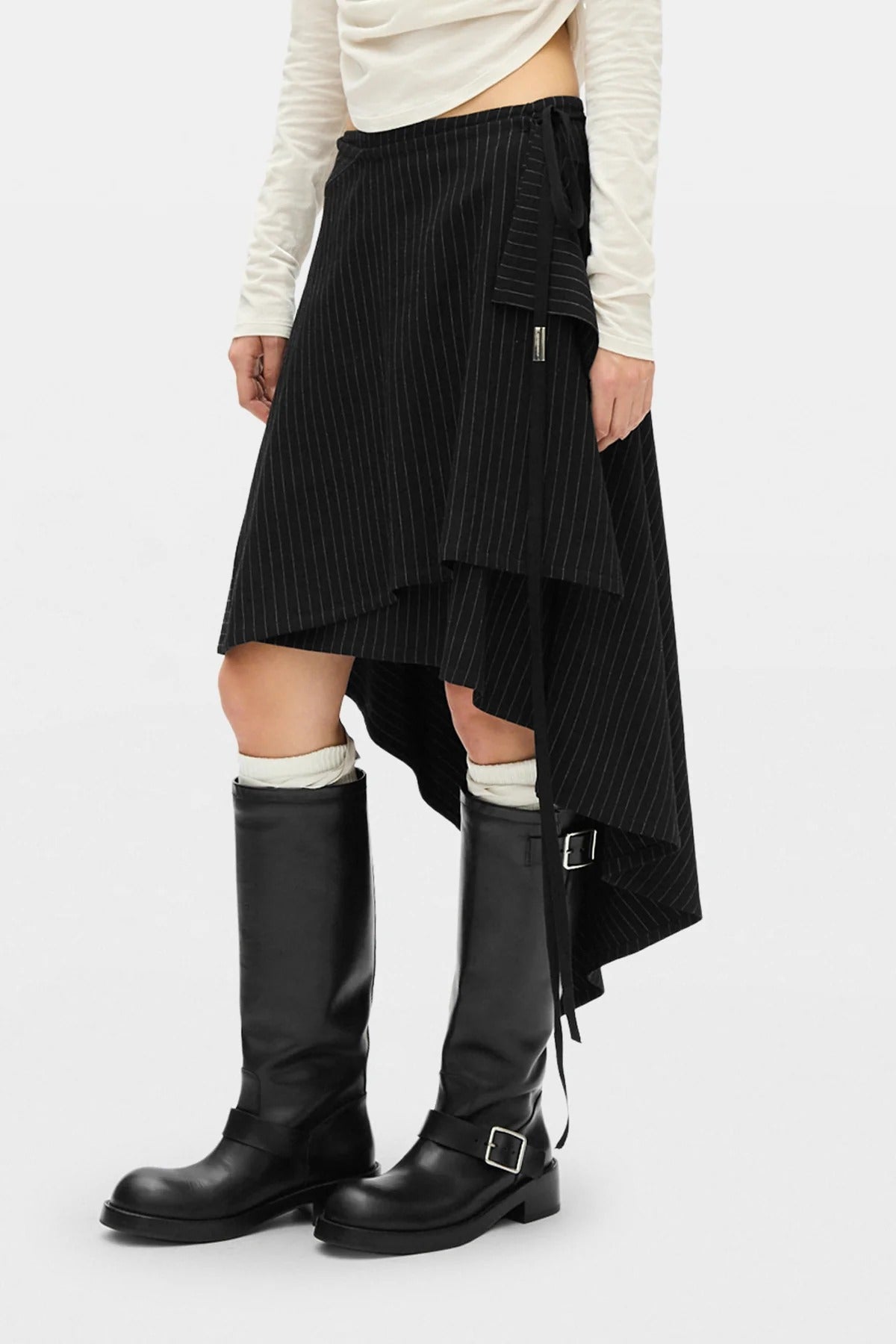 BIRIT ASYMMETRICAL WRAP SKIRT CHALK STRIPE
