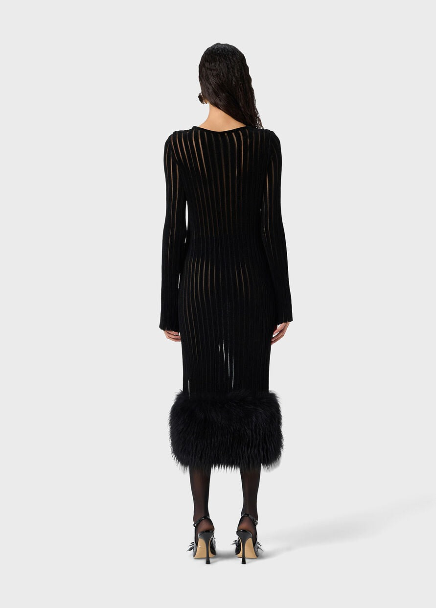 MIDI KNIT DRESS+FUR