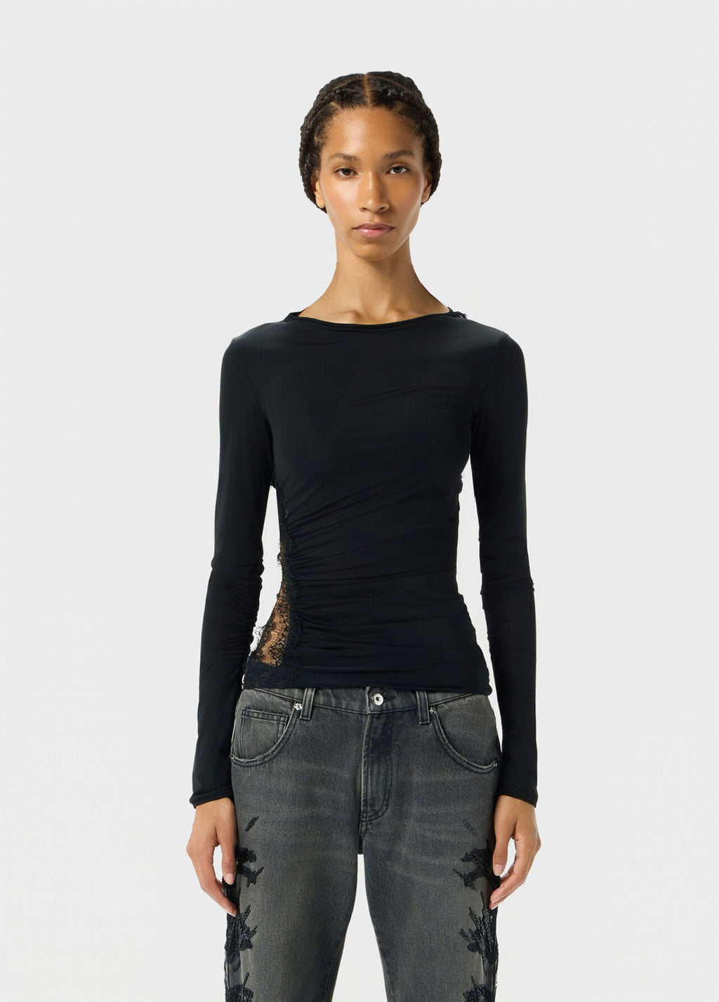 JERSEY TOP W/LACE BLACK