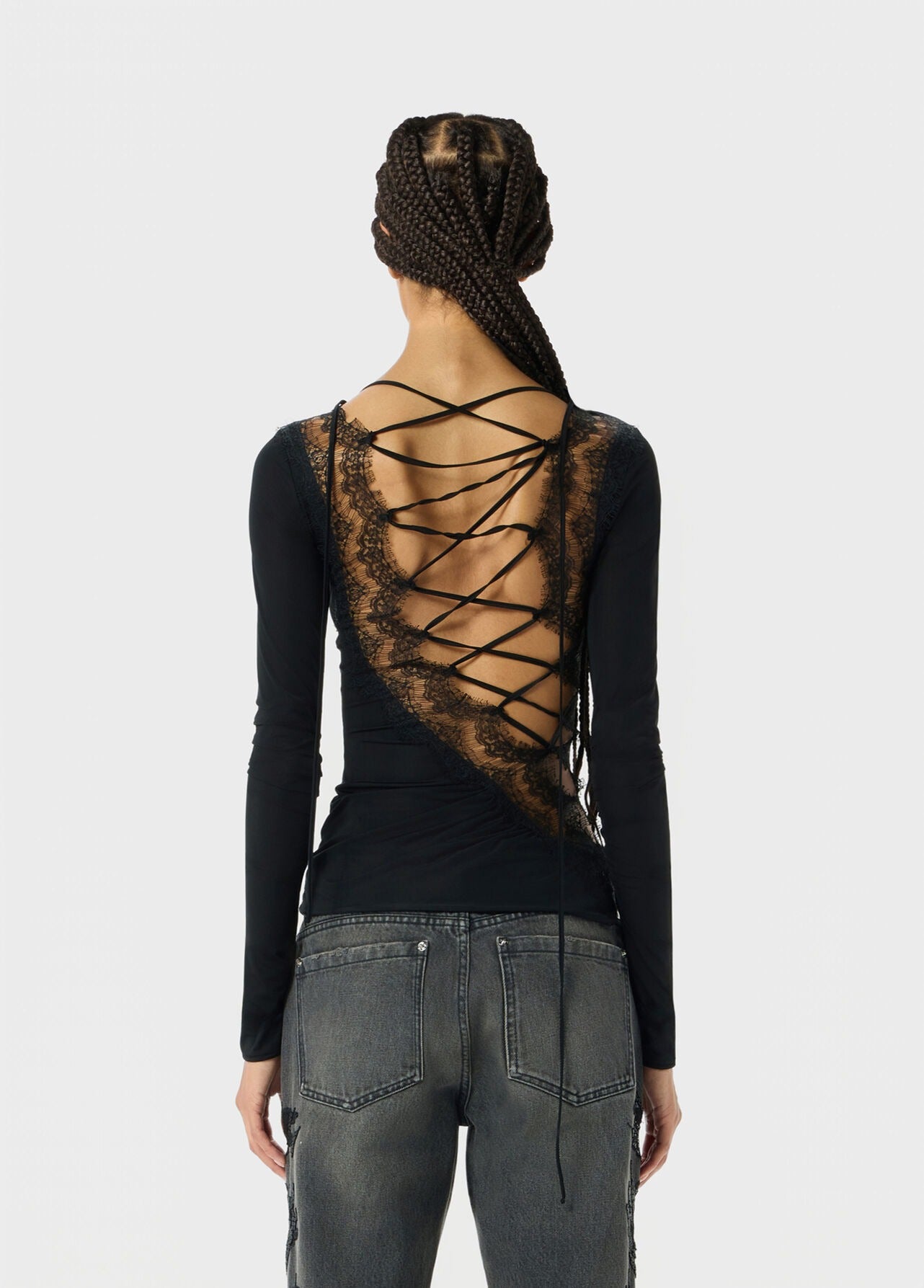 JERSEY TOP W/LACE BLACK