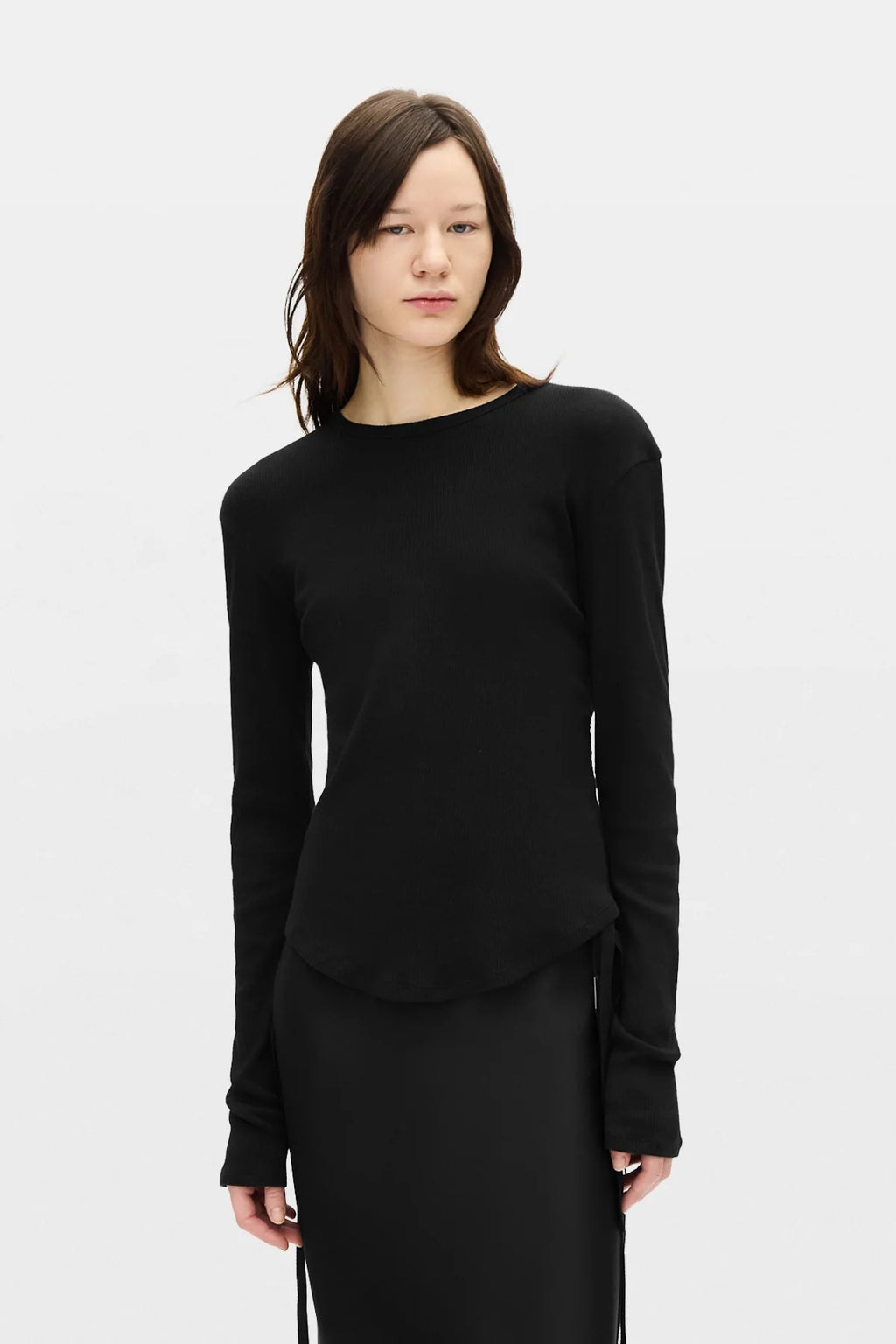 DOT WRINKLED CROPPED LONG SLEEVES TOP BLACK
