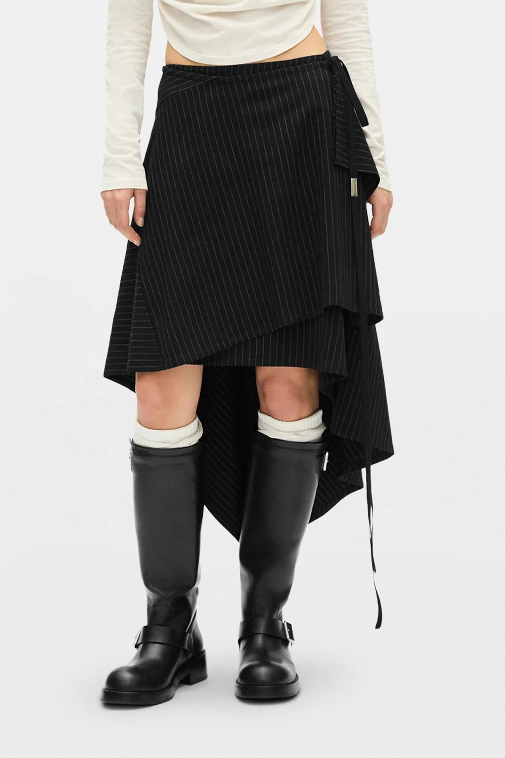 BIRIT ASYMMETRICAL WRAP SKIRT CHALK STRIPE
