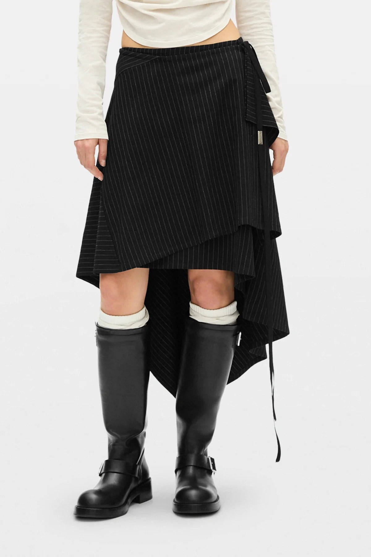 BIRIT ASYMMETRICAL WRAP SKIRT CHALK STRIPE