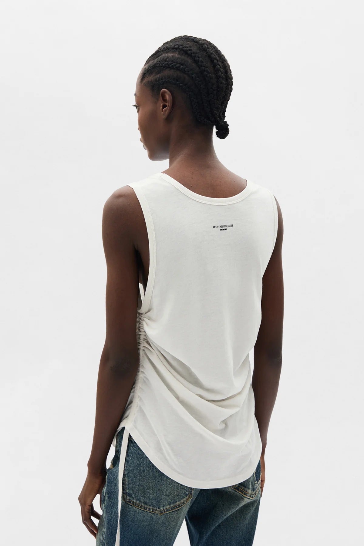 MEXI WRINKLED CROPPED TANK TOP WITH "WILDFLOWER" PRINT IVORY
