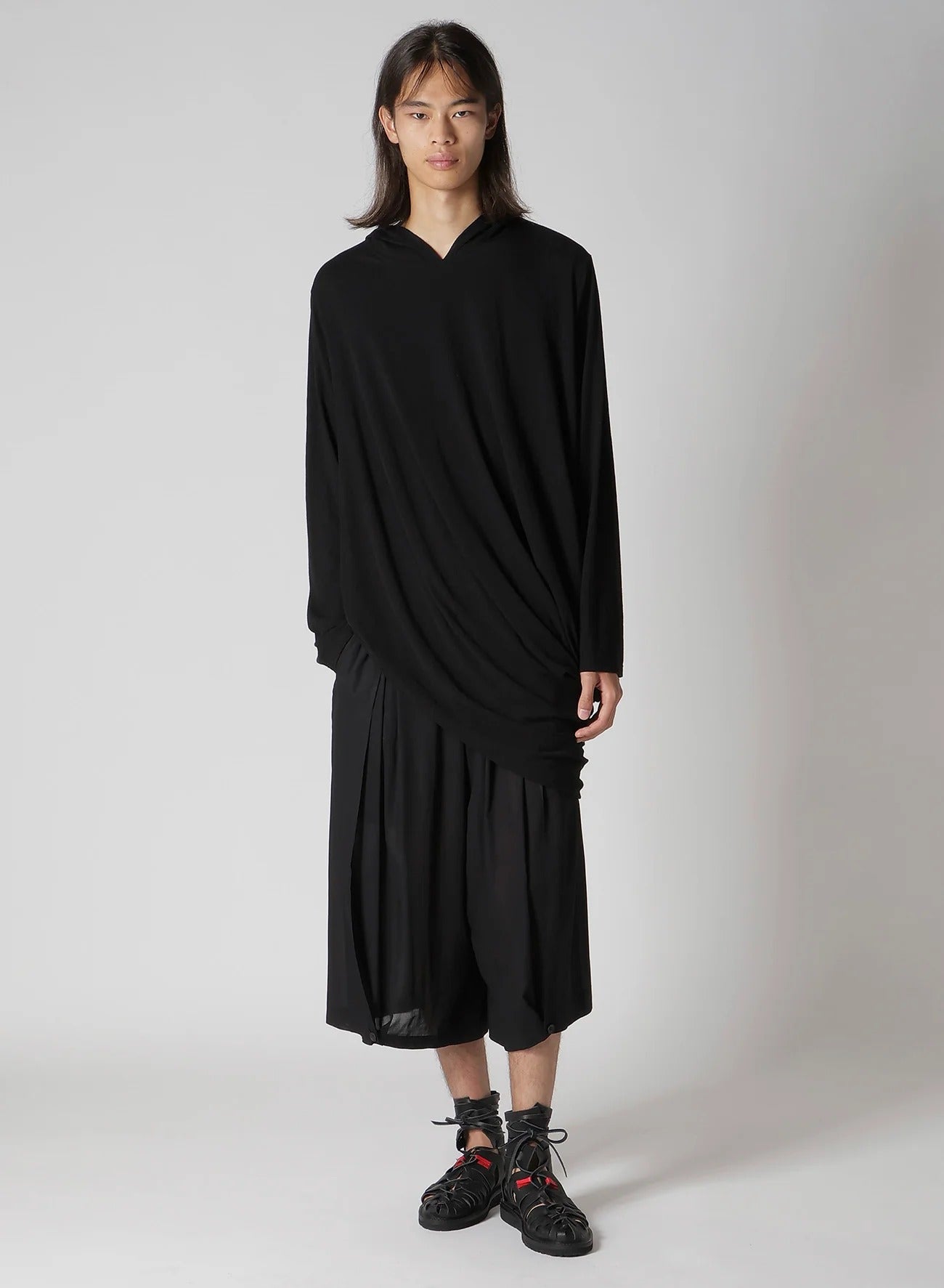 HOODED DRAPE LONG SLV T