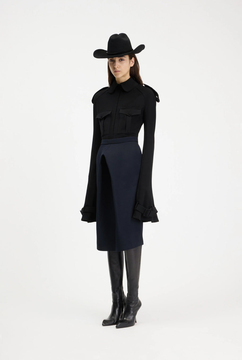MILITARY SHIRT WOMAN FIT WITH TRENCH DETAILS BLACK