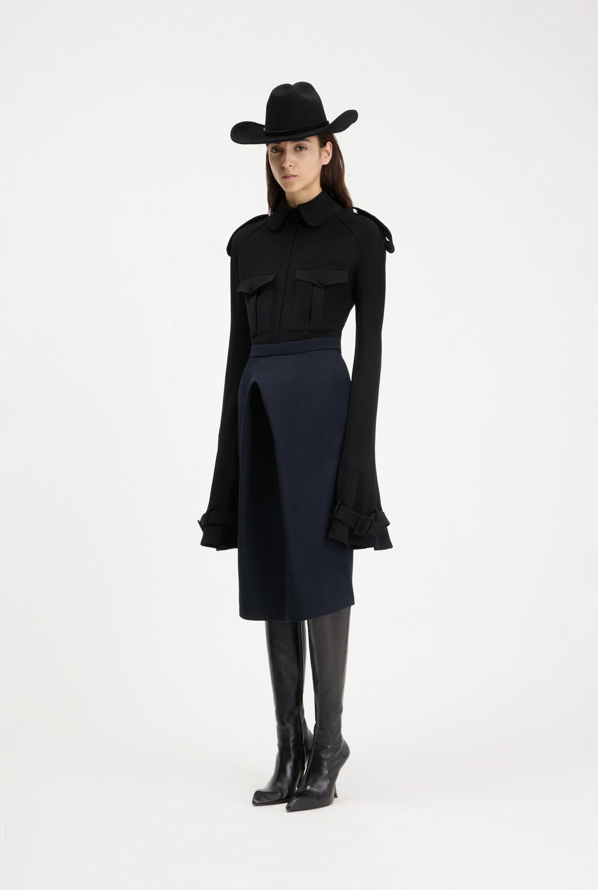 MILITARY SHIRT WOMAN FIT WITH TRENCH DETAILS BLACK