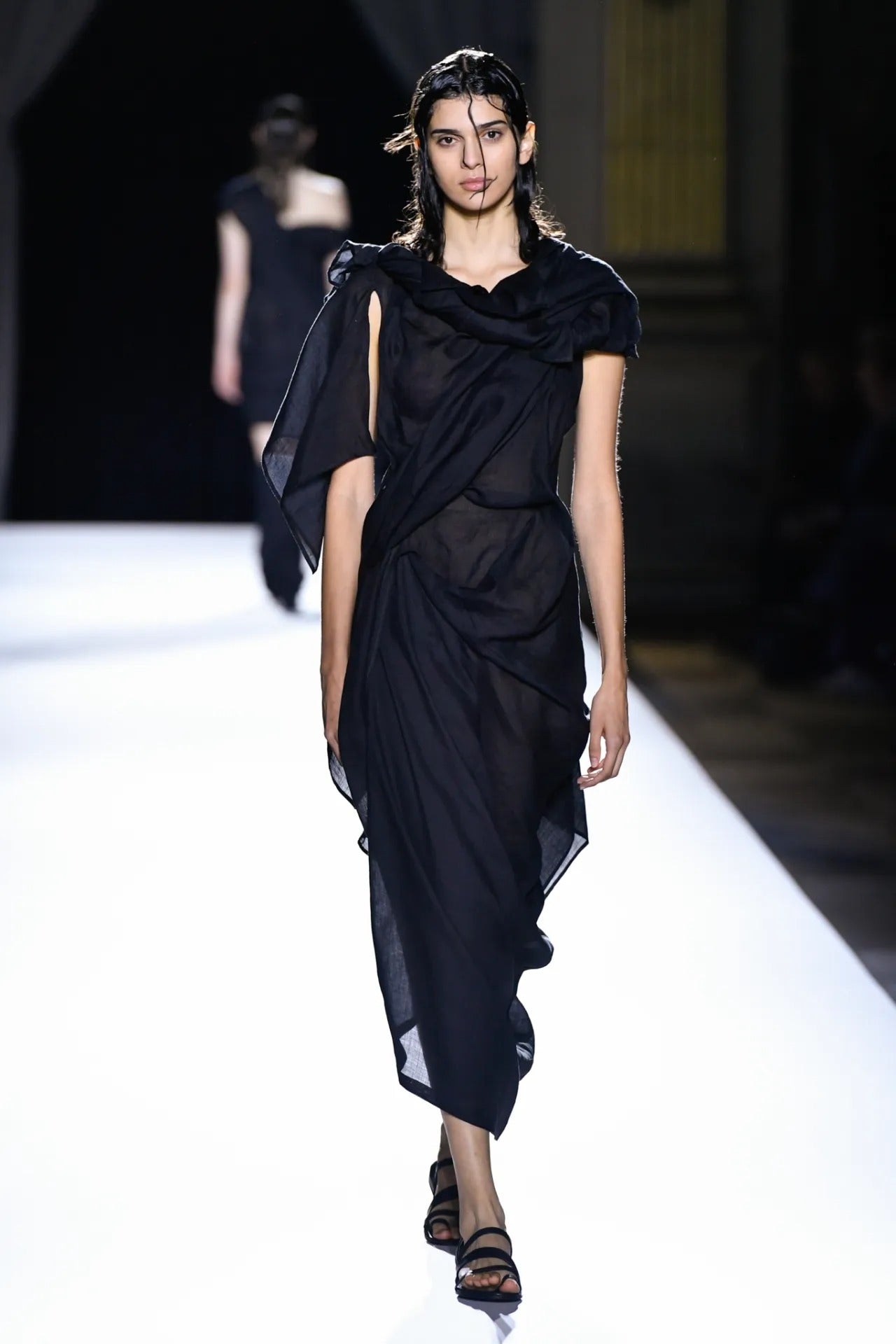 DRAPED KNOT D LONG DRESS BLACK