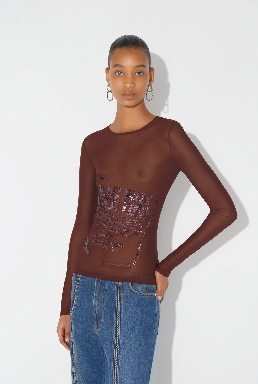 MESH LONG SLEEVES TOP "GAULTIER JACQUARD LABEL"