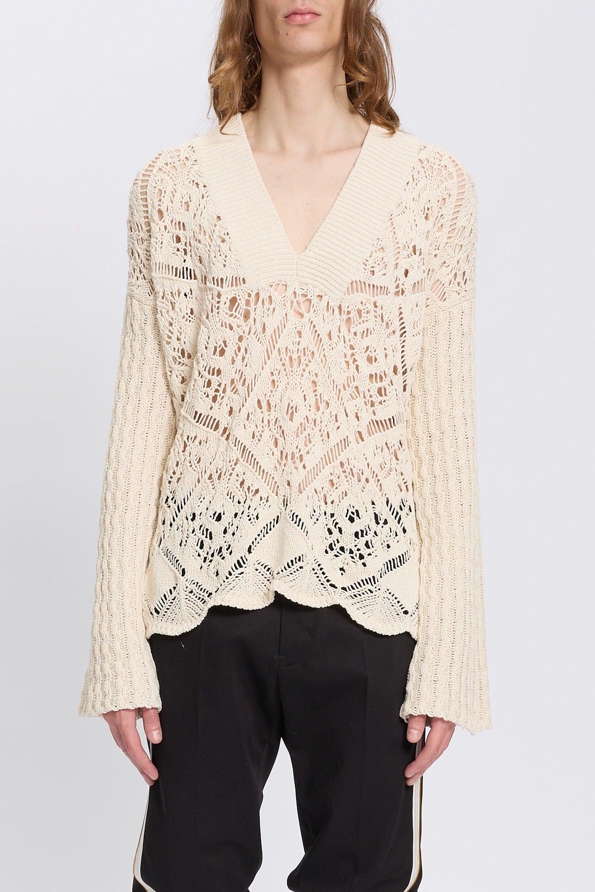 RUNAR DEEP V-NECK COMFORT SWEATER NATURAL WHITE